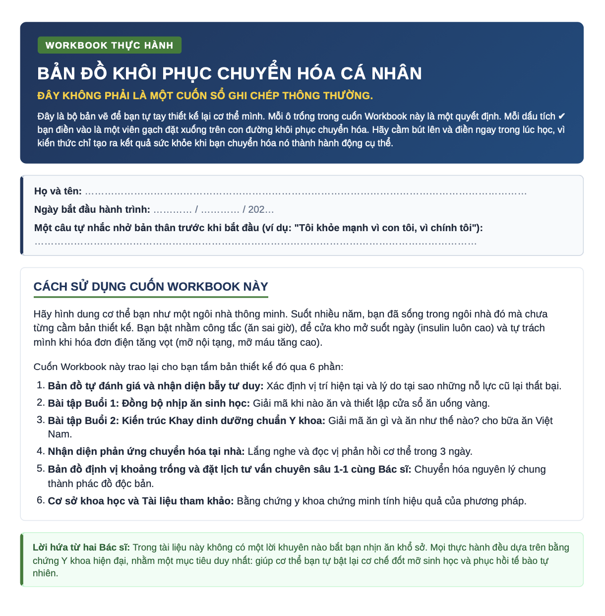 Một trang trong Workbook Bản Đồ Khôi Phục Chuyển Hóa